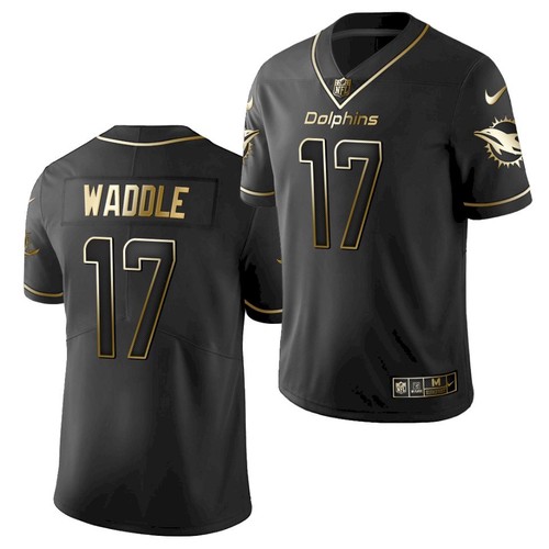 Men's Miami Dolphins #17 Jaylen Waddle Black Golden Edition Stitched NFL Jersey